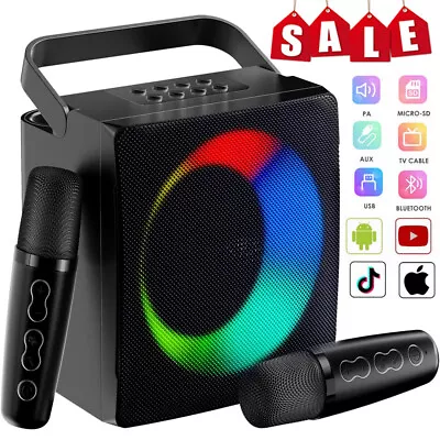Kaufen Bluetooth Karaoke Maschine Anlage AUX KTV Lautsprecher Mit 2 Mikrofonen Musikset • 35.99€