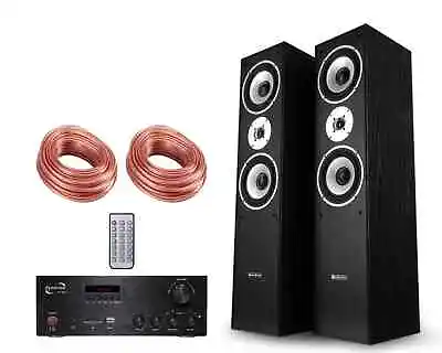 Kaufen Paar 3-Wege HiFi Cinema Lautsprecher Boxen 700W Verstärker Bluetooth Kabel Set • 269€