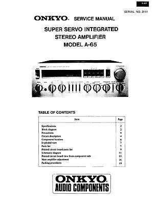 Kaufen Service Manual-Anleitung Für Onkyo A-65  • 10€