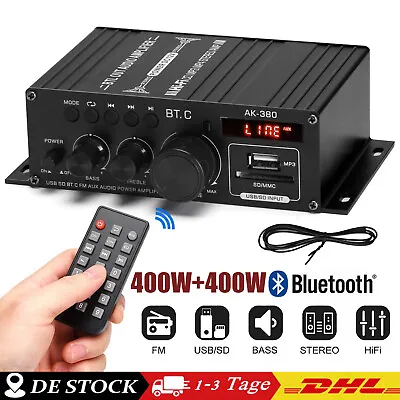 Kaufen 800W Bluetooth Verstärker HiFi Power Audio Stereo Bass AMP USB MP3 FM Auto PC • 25.99€