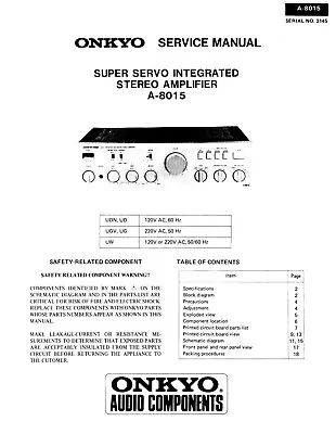 Kaufen Service Manual-Anleitung Für Onkyo A-8015  • 9€