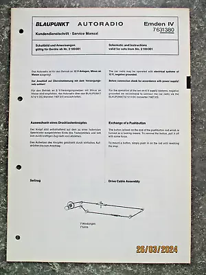 Kaufen BLAUPUNKT - Service Manual  Autoradio Emden IV  7631380 • 1€