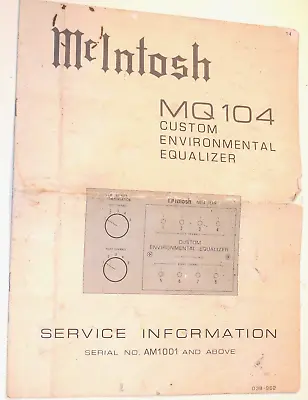 Kaufen Original Vintage McIntosh MQ104 Service Information! Brille! Teile! Brett Layout • 18.85€
