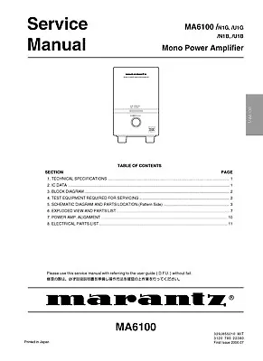 Kaufen Service Manual-Anleitung Für Marantz MA 6100  • 9€