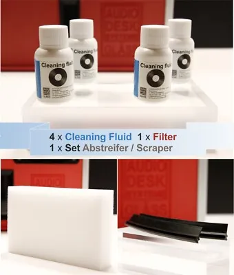 Kaufen GLÄSS AUDIO DESK Vinyl Cleaner 4x Fluid + 1x Filter+ 1x Set Abstreifer/Wipers • 75€