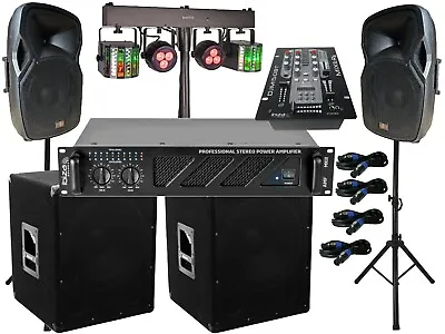 Kaufen Pa Anlage DJ Set 30cm 2 Wege Boxen Stativ 38cm Subwoofer Mixer 3200W LED Licht • 1,099€