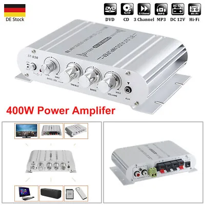 Kaufen 400W Hifi Verstärker Stereo 2.1 Kanal Endstufe Auto Amplifier MP3 DVD Aluminum • 19.39€