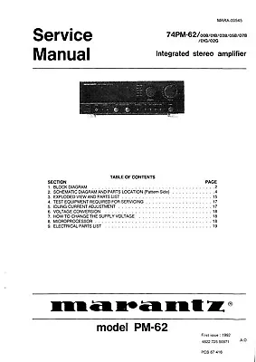 Kaufen Service Manual-Anleitung Für Marantz PM-62  • 11€