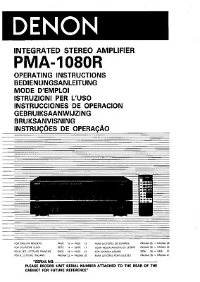 Kaufen Bedienungsanleitung-Operating Instructions Für Denon PMA-1080 R  • 12.50€