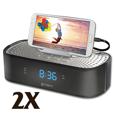 Kaufen 2X Groov-e Zeitkurve Radiowecker Mit USB Ladestation - Schwarz • 53.73€
