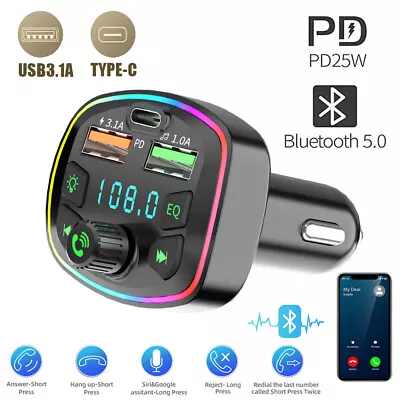 Kaufen FM Transmitter Auto Radio Bluetooth 5.0 Adapter Dual USB PD Ladegerät Für Handy • 8.99€