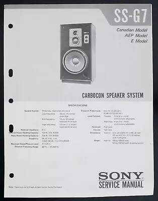 Kaufen Original SONY SS-G7 Carbocon Speaker System Service-Manual/Diagram/Parts O132 • 32.50€