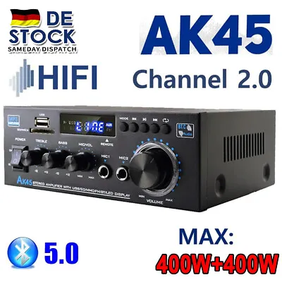 Kaufen 800W Bluetooth Verstärker Vollverstärker HiFi Stereo Amplifier Digital FM AK45 • 33.99€