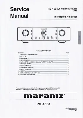 Kaufen Service Manual-Anleitung Für Marantz PM-15 S1  • 13€