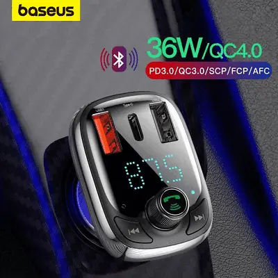 Kaufen Baseus FM Transmitter Auto Bluetooth 5.0 KFZ Radio Adapter USB C Ladegerät Handy • 18.49€