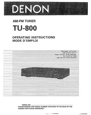 Kaufen Bedienungsanleitung-Operating Instructions Für Denon TU-800  • 7€