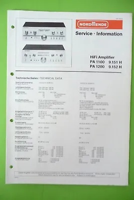 Kaufen Service Manual-Anleitung Für Nordmende  PA 1100,9.151 H,PA 1200,9.152 H,ORIGINAL • 14€