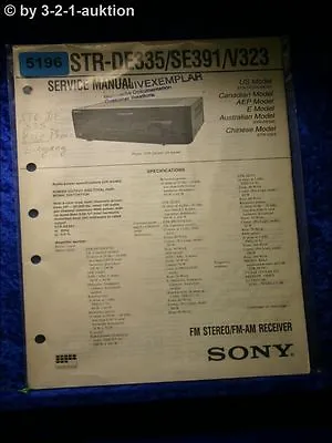 Kaufen Sony Service Manual STR DE335 /SE391 /V323 FM/AM Receiver (#5196) • 12.71€