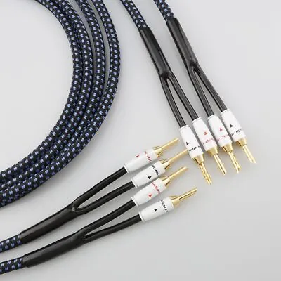 Kaufen Paar OCC Versilbert HiFi Lautsprecher Kabel Y Banana Plug Bi-Wire Speaker Cable • 55.39€
