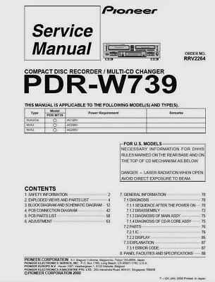 Kaufen Pioneer PDR-W739 - CD-Player-Recorder/Multi-CD-Wechsler - SERVICEHANDBUCH   • 10.78€