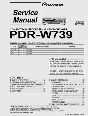 Kaufen Pioneer PDR-W739 - CD-Player-Recorder/Multi-CD-Wechsler - SERVICEHANDBUCH   • 10.96€