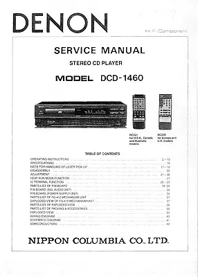 Kaufen Service Manual-Anleitung Für Denon DCD-1460  • 13.50€