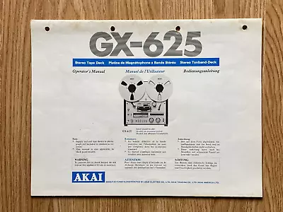 Kaufen AKAI GX-625  Original Bedienungsanleitung   Printed In Japan • 30€