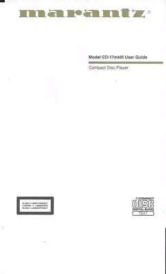 Kaufen Marantz User Manual Bedienungsanleitung Für Model CD 17 MKIII Mehrsprachig Copy • 13.50€