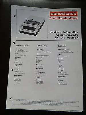 Kaufen Original Service Manual  Nordmende Cassettenrecorder MC 1060 • 10.90€