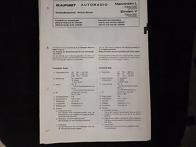 Kaufen Original Service Manual   Blaupunkt Autoradio Mannheim L  Emden V • 12.50€