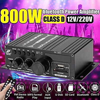 Kaufen 800W Bluetooth HiFi Verstärker Mini Power Audio Bass AMP FM MP3 USB SD AutoHaus • 23.99€