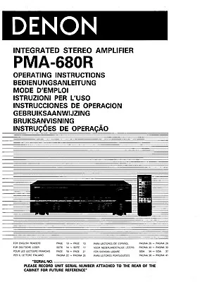 Kaufen Bedienungsanleitung-Operating Instructions Für Denon PMA-680 R  • 12€