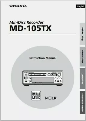 Kaufen Onkyo MD-105TX - Minidisc Player Recorder Bedienungsanleitung - BENUTZERHANDBUCH  • 9.71€