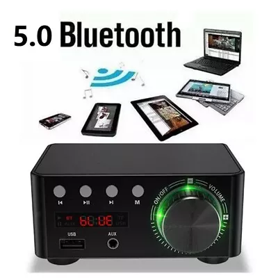 Kaufen Leistungsstarker 50Wx2 100W Bluetooth 5.0 Endverstärker Hi Fi Sound Class D 2.0 • 38.01€