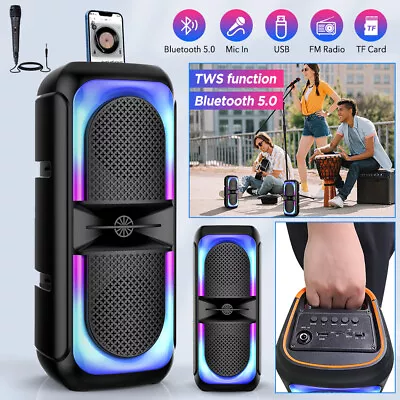 Kaufen RGB Tragbarer Bluetooth Lautsprecher Party Karaoke Stereo Subwoofer Mit Mikrofon • 30.42€