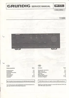 Kaufen GRUNDIG - V 5200 - Service Manual Anleitung Schaltplan Für Amplifier - B6066 • 9.90€