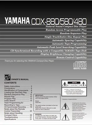 Kaufen Yamaha CDX-880 / CDX-580 / CDX-480 CD Disc Player - Anleitung - BENUTZERHANDBUCH • 7.50€