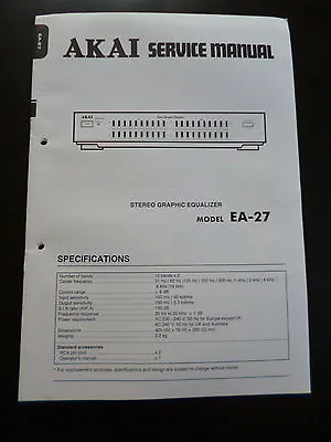 Kaufen Original Service Manual  Akai Stereo Graphic Equalizer EA-27 • 9.90€