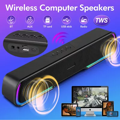 Kaufen Bluetooth TWS Lautsprecher HIFI Stereo Computer Soundbar RGB Subwoofer 1200mAh • 21.41€