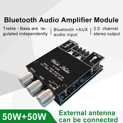 Kaufen 50W*2 Bluetooth 5.0 Subwoofer Amplifier Board Audio Stereo AUX Bass Treble AMP • 16.23€