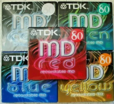 Kaufen TDK MiniDisc 80 Minuten BLAU, GELB, GRÜN, GRAU Oder ROT -OVP- • 12€