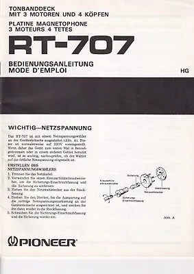 Kaufen Bedienungsanleitung-Mode D´Emploi Für Pioneer RT-707 In Deutsch,France • 13€