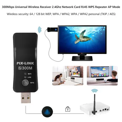 Kaufen USB TV WiFi Dongle Adapter 802.11b/g/n 300Mbps Universal Wireless Receiver • 10.46€