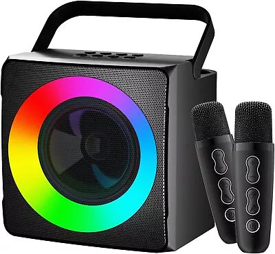 Kaufen Schwarz LED Karaoke Mikrofon Anlage Maschine Mit 2Mic Bluetooth Lautsprecher Box • 35.99€