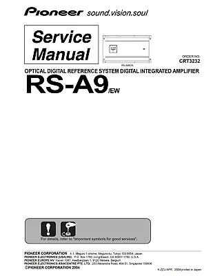 Kaufen Service Manual-Anleitung Für Pioneer RS-A9  • 18€