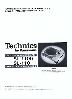 Kaufen Technics Bedienungsanleitung User Manual Für SL -110 SL- 1100 Englisch Copy • 9.50€