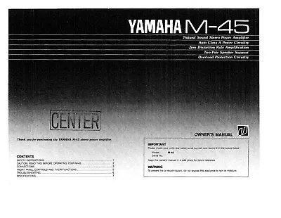 Kaufen Bedienungsanleitung-Operating Instructions Für Yamaha M-45  • 9.50€