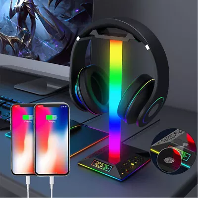 Kaufen RGB Kopfhörer Ständer Stabil 2 USB-Anschlüsse Typ-C Touch Control Zubehör Gaming • 20.39€