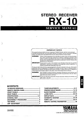 Kaufen Service Manual-Anleitung Für Yamaha RX-10  • 12.50€