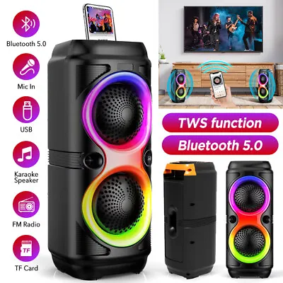 Kaufen Bluetooth 5.0 Lautsprecher RGB Subwoofer Musikbox Boombox Party LED Mit Mikrofon • 28.99€